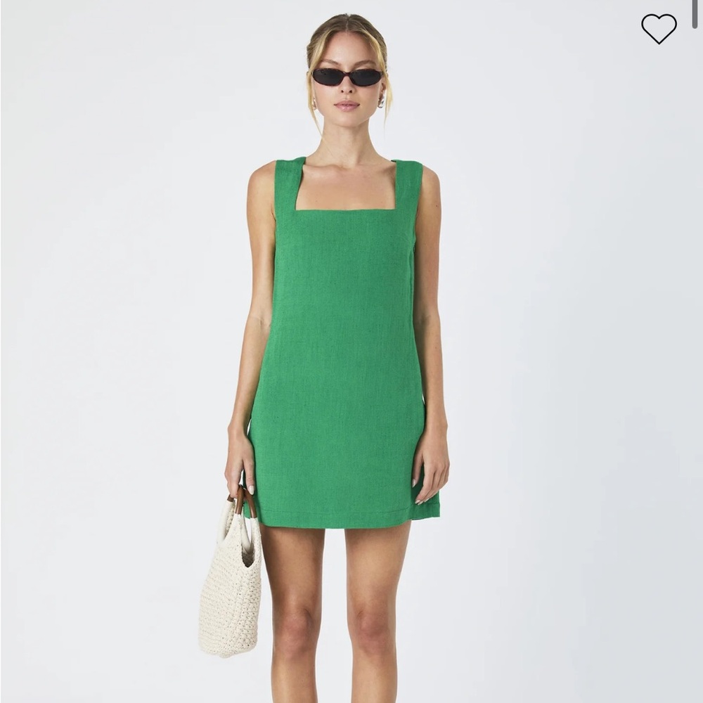 French Connection Birdie Linen Square Neck Dress in Green